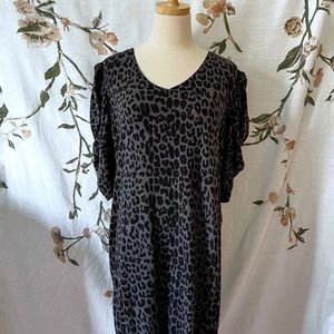 Grey Leopard Print Sweater Dress